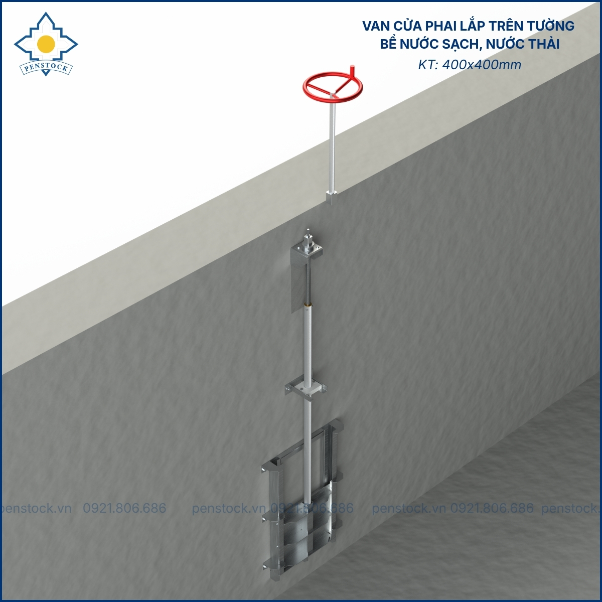 Van cửa phai trên tường lắp bể nước sạch; nước thải kích thước 400.400mm0