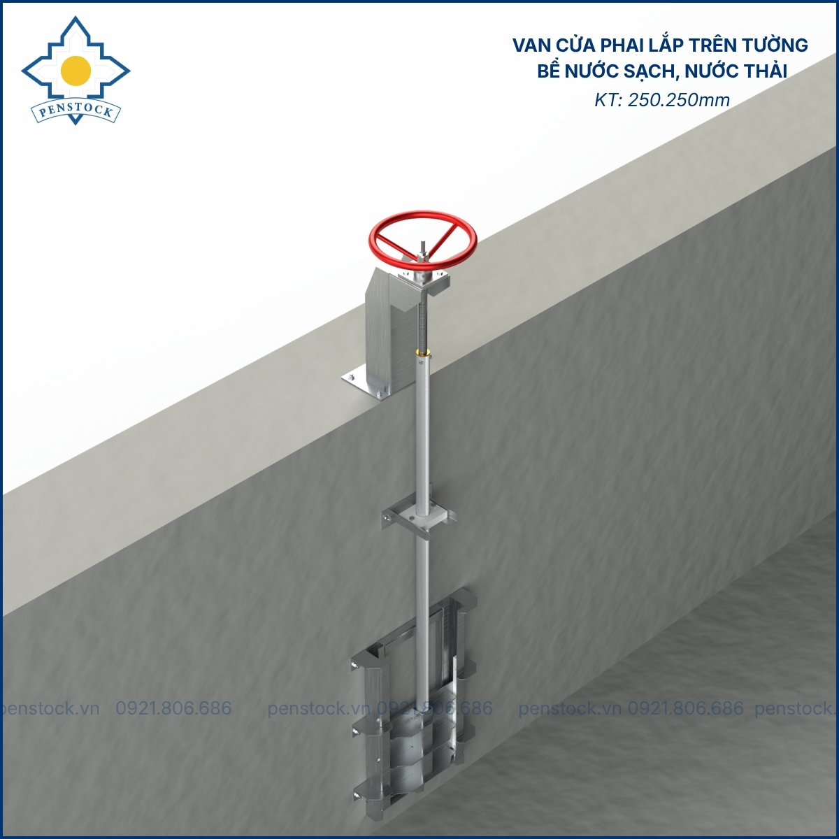 Van cửa phai trên tường lắp bể nước sạch; nước thải kích thước 250.250mm0
