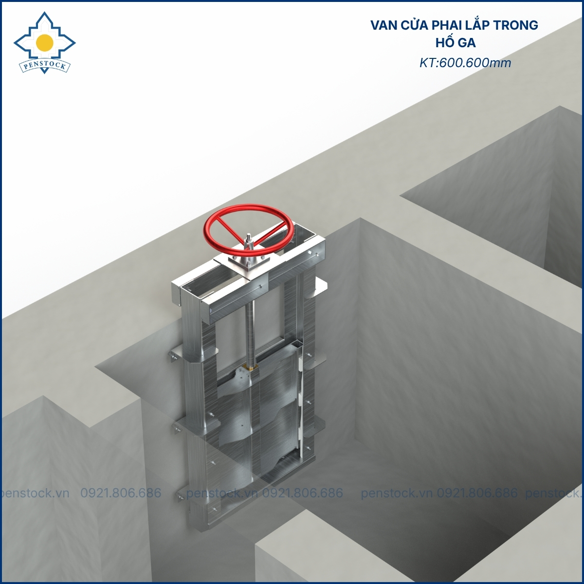 Van cửa phai trên tường lắp trong hố ga kích thước 600.600mm0