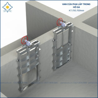 Van cửa phai trên tường lắp trong hố ga kích thước 700.700mm Van cửa phai trên tường lắp trong hố ga kích thước 700.700mm