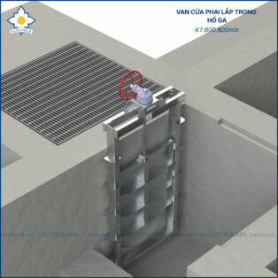 Van cửa phai trên tường lắp trong hố ga kích thước 800.800mm Van cửa phai trên tường lắp trong hố ga kích thước 800.800mm