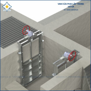 Van cửa phai trên tường lắp trong hố ga kích thước 900.900mm Van cửa phai trên tường lắp trong hố ga kích thước 900.900mm