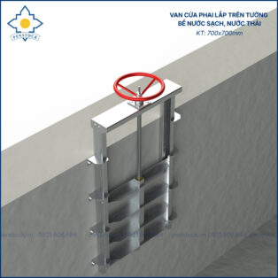 Van cửa phai trên tường lắp bể nước sạch; nước thải kích thước 700.700mm