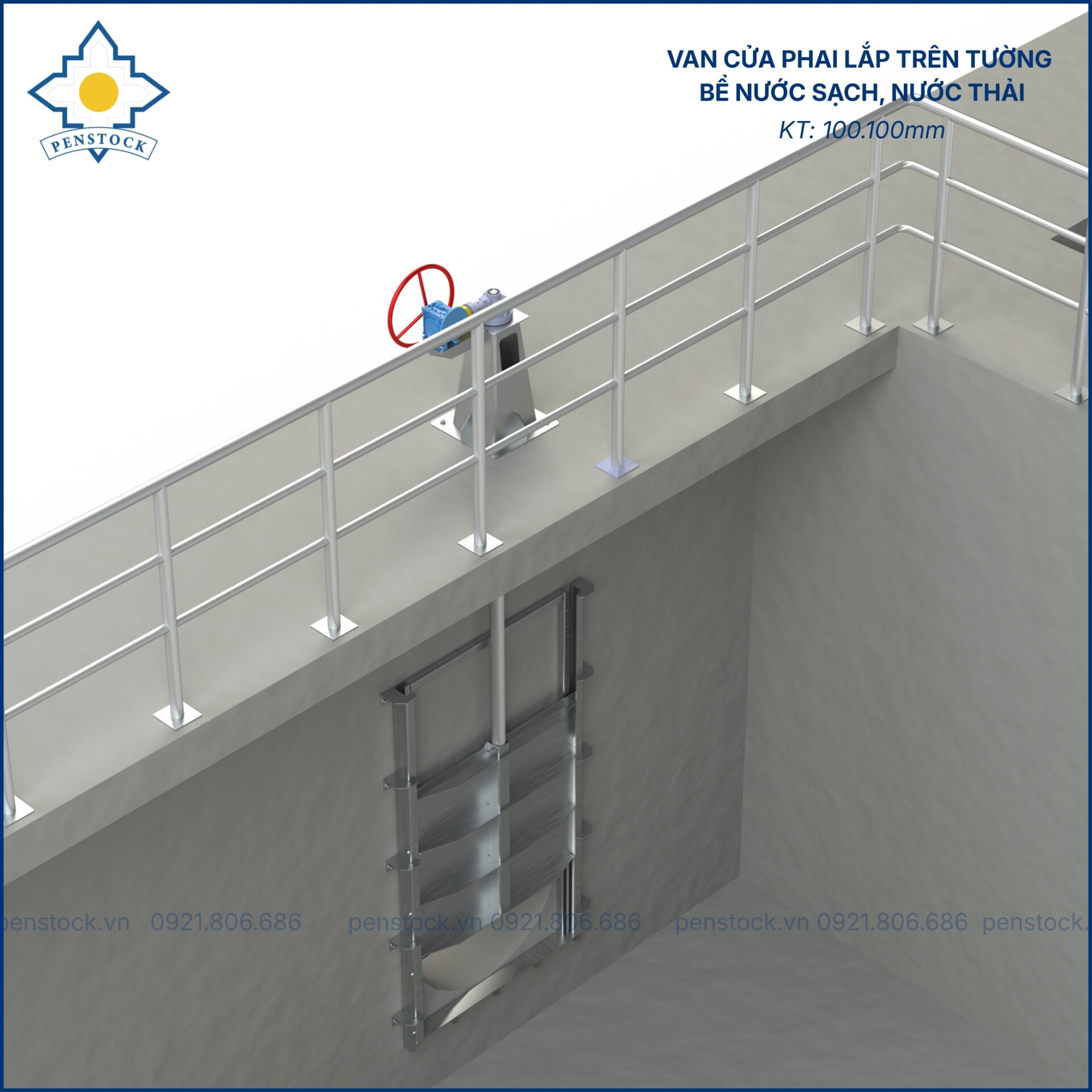 Van cửa phai trên tường lắp bể nước sạch; nước thải kích thước 1000.1000mm0