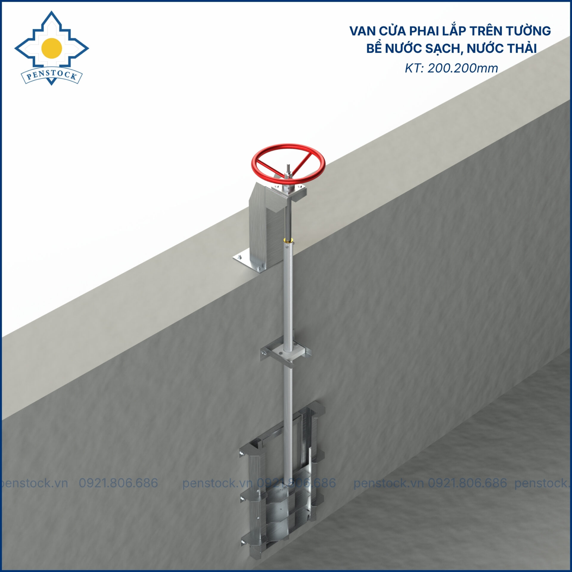 Van cửa phai trên tường lắp bể nước sạch; nước thải kích thước 200.200mm0