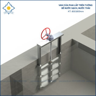 Van cửa phai trên tường lắp bể nước sạch; nước thải kích thước 800.800mm