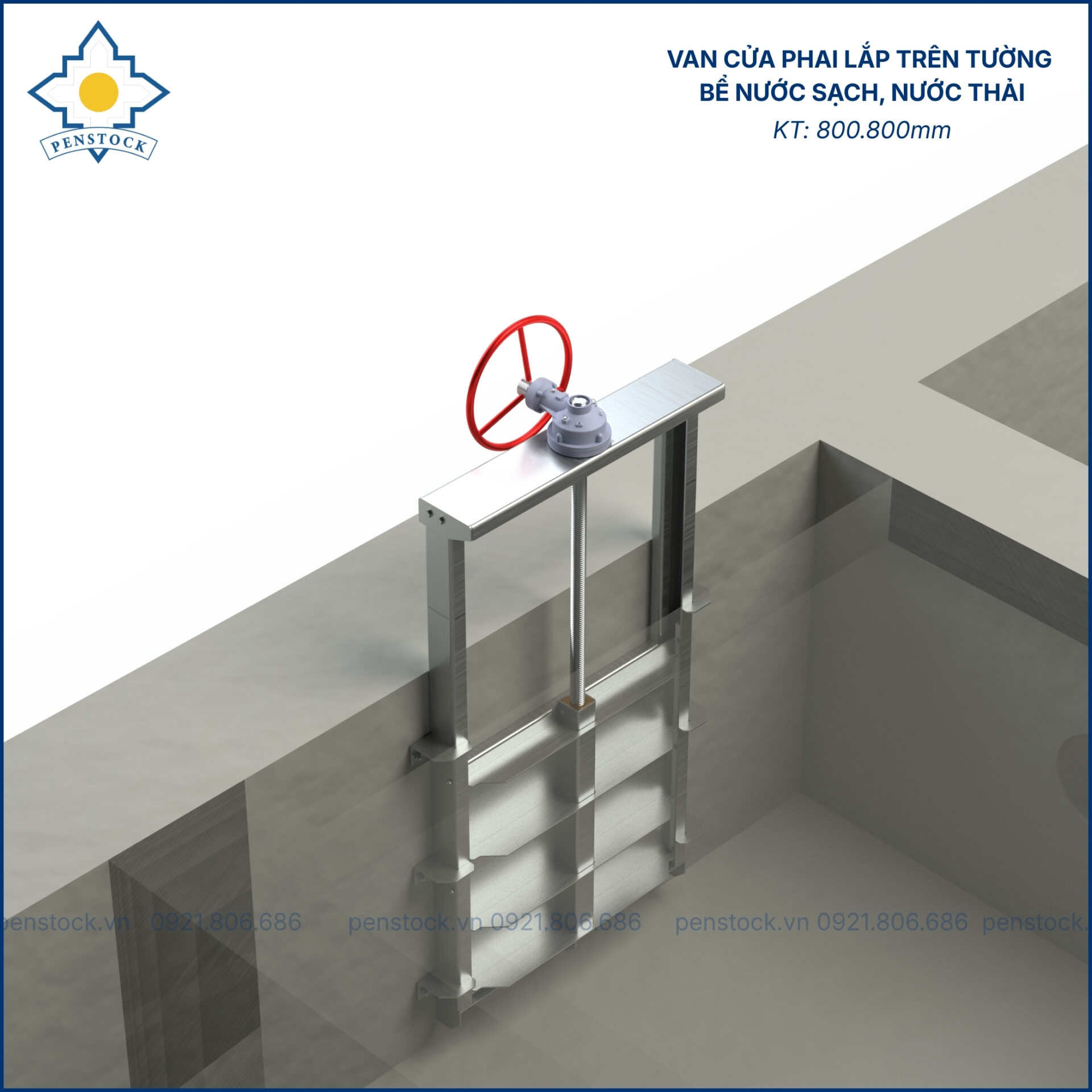 Van cửa phai trên tường lắp bể nước sạch; nước thải kích thước 800.800mm0