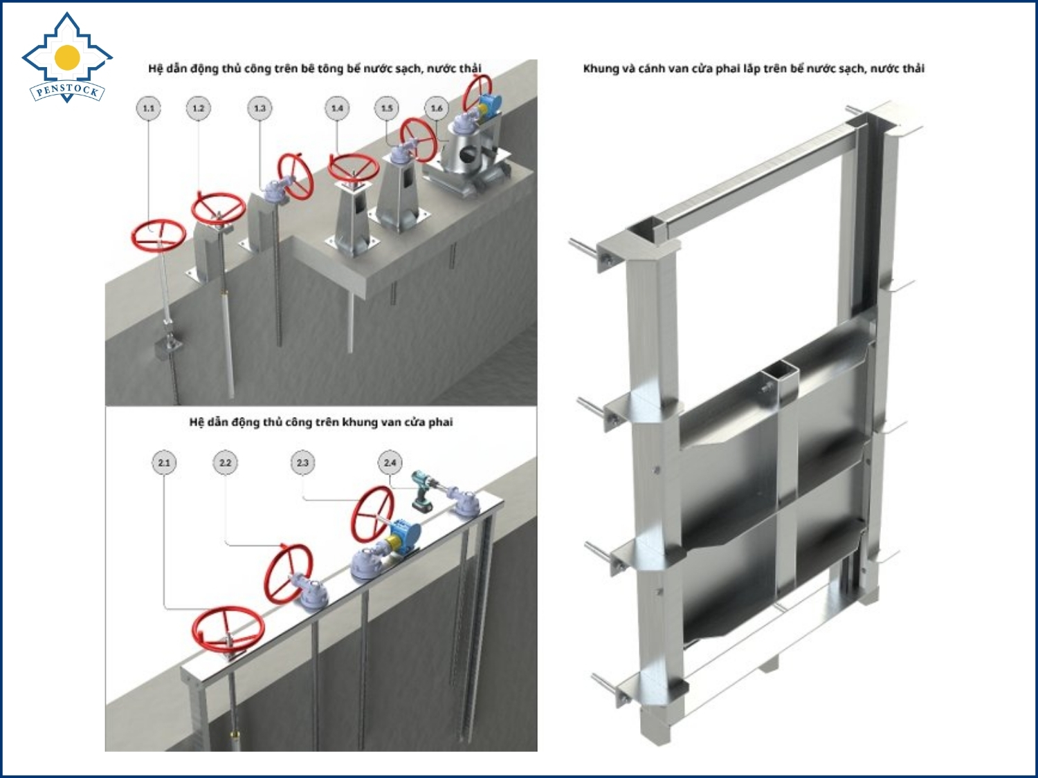 Van cửa phai trên tường lắp bể nước sạch; nước thải kích thước 1200.1200mm5