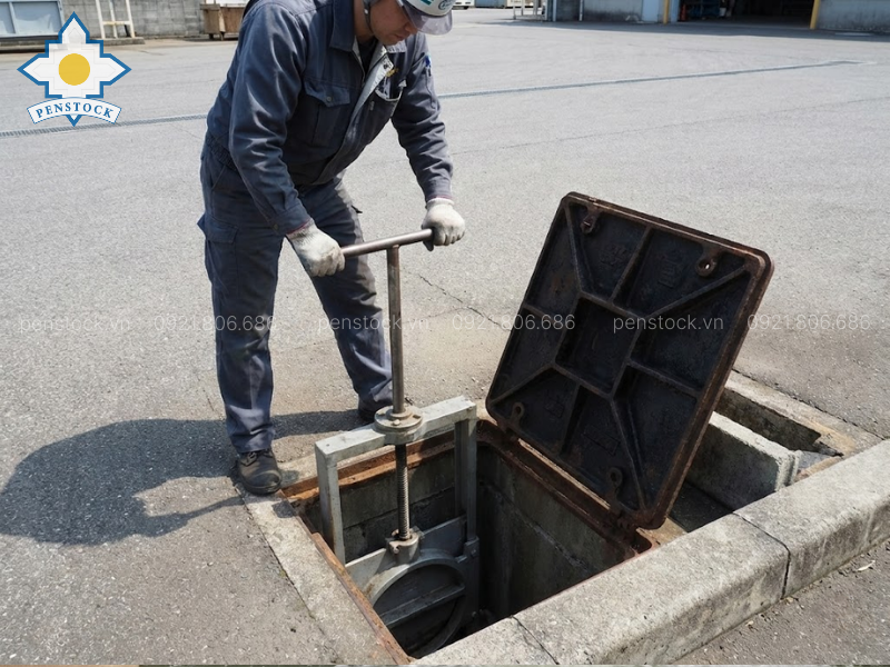 Lắp đặt van cửa phai hố ga