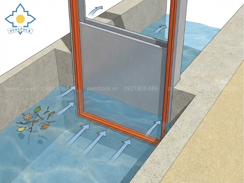 Thiết kế làm kín 3 mặt và đáy phẳng giúp cửa phai vận hành hiệu quả trên các kênh hở, hạn chế kẹt rác