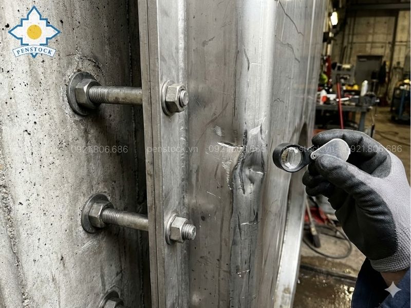 Kiểm tra bề mặt cánh van trong quy trình bảo dưỡng cửa phai