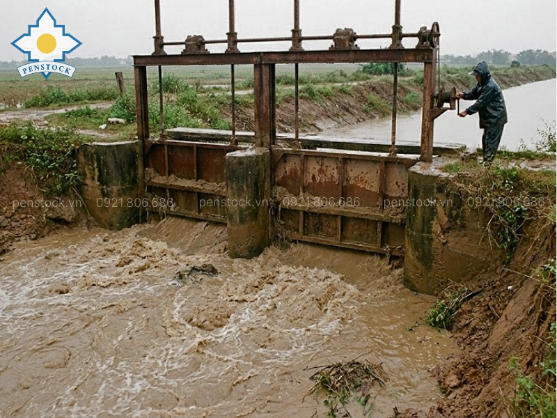 Van cửa phai lắp trên kênh mương
