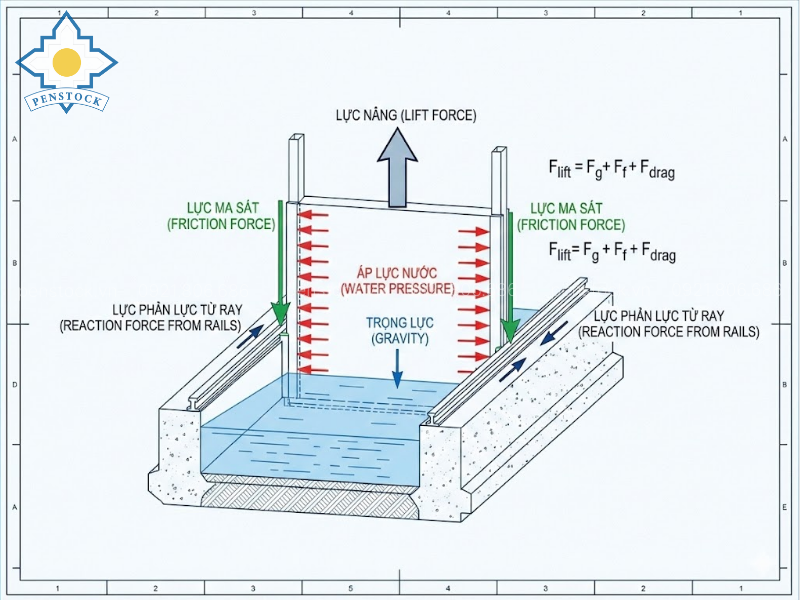 Tính toán áp lực & lực nâng cửa phai kênh theo mực nước