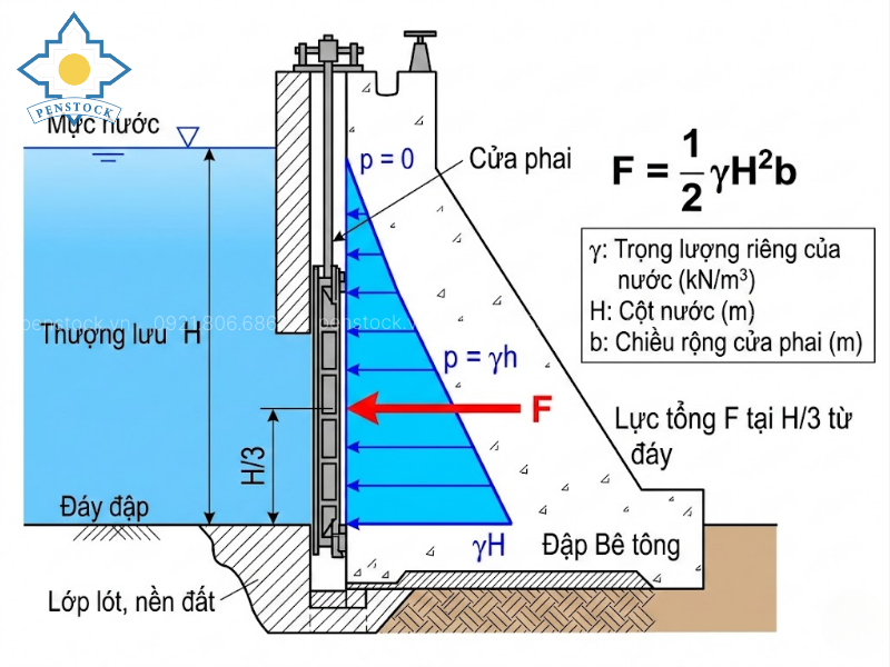 Tính toán áp lực lên cửa phai đập