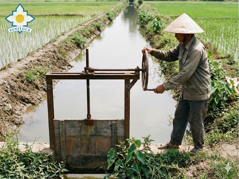 Tay quay cửa phai đơn giản, dễ thao tác tại kênh nội đồng