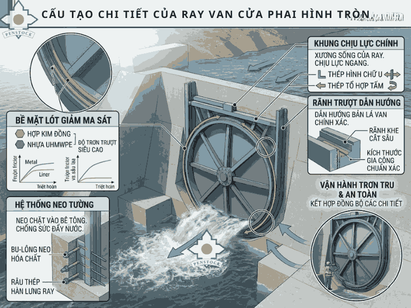 Cấu tạo chi tiết của ray van cửa phai hình tròn