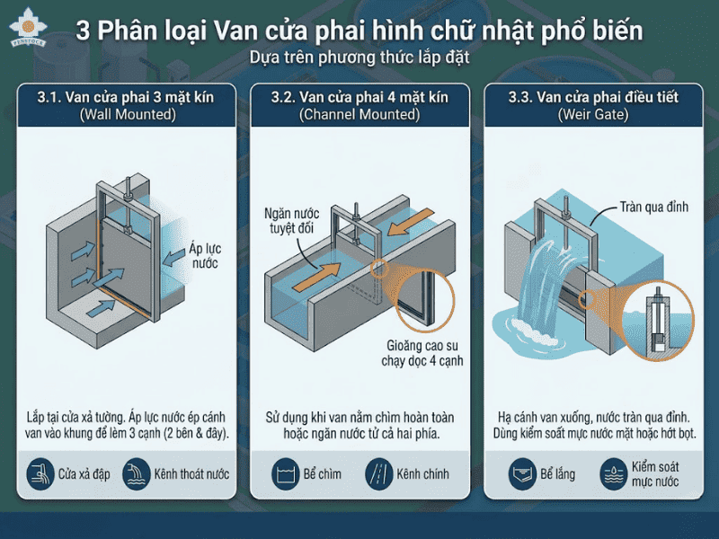 Phân loại Van cửa phai hình chữ nhật phổ biến