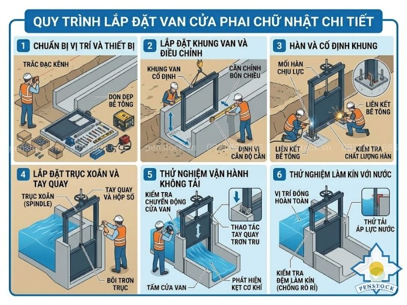 Quy trình lắp đặt van cửa phai chữ nhật chi tiết