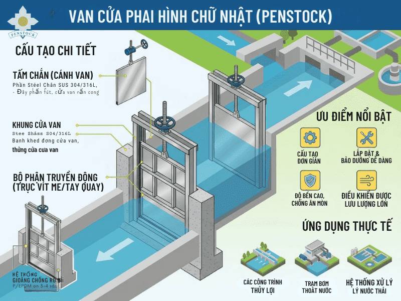 Cấu tạo van Cửa Phai Hình Chữ nhật