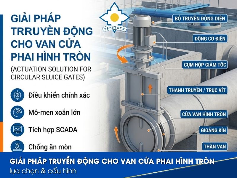 truyền động cho van cửa phai hình tròn
