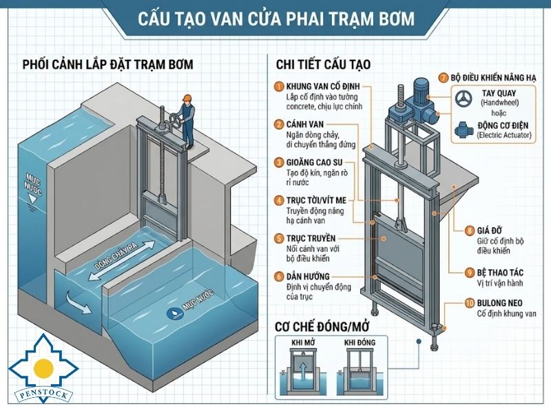 Cấu tạo van cửa phai trạm bơm 