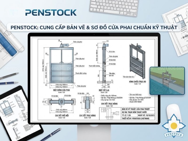 Penstock cung cấp bản vẽ & sơ đồ cửa phai chuẩn kỹ thuật