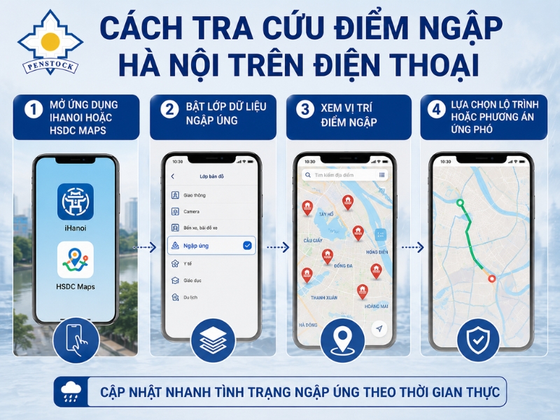 Cách tra cứu điểm ngập lụt Hà Nội trên điện thoại