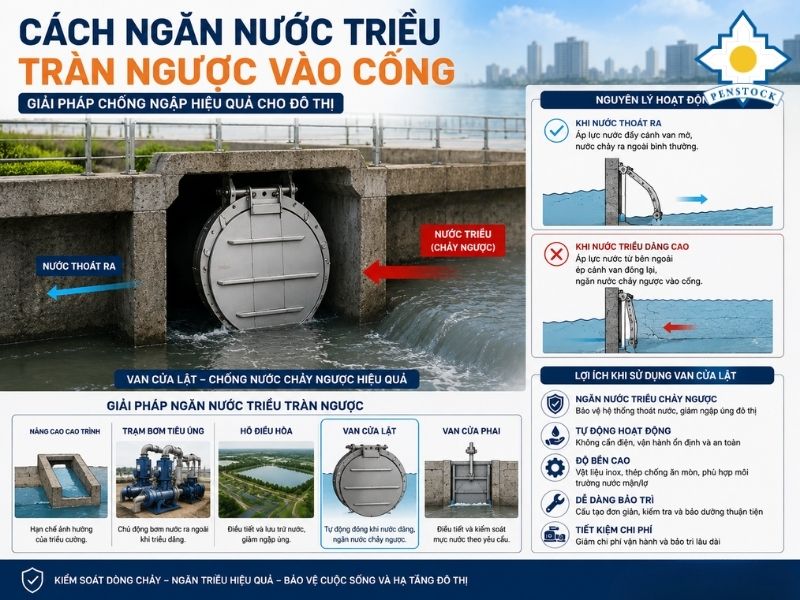 van cửa lật Cách Ngăn Nước Triều Tràn Ngược Vào Cống