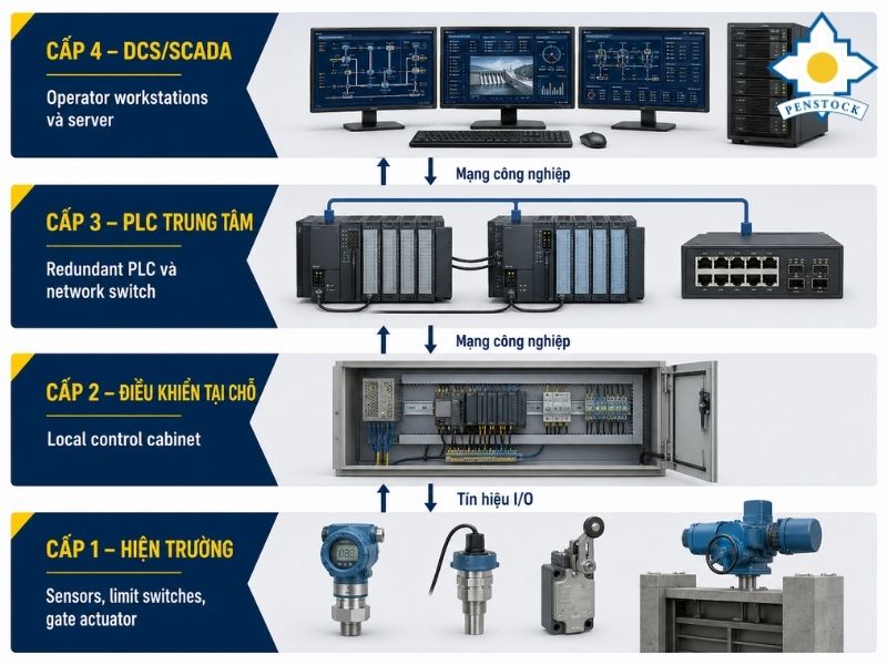 Cấu trúc bốn cấp từ cửa van tới DCS_SCADA