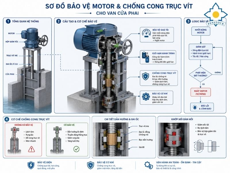 Sơ đồ bảo vệ motor và chống cong trục vít