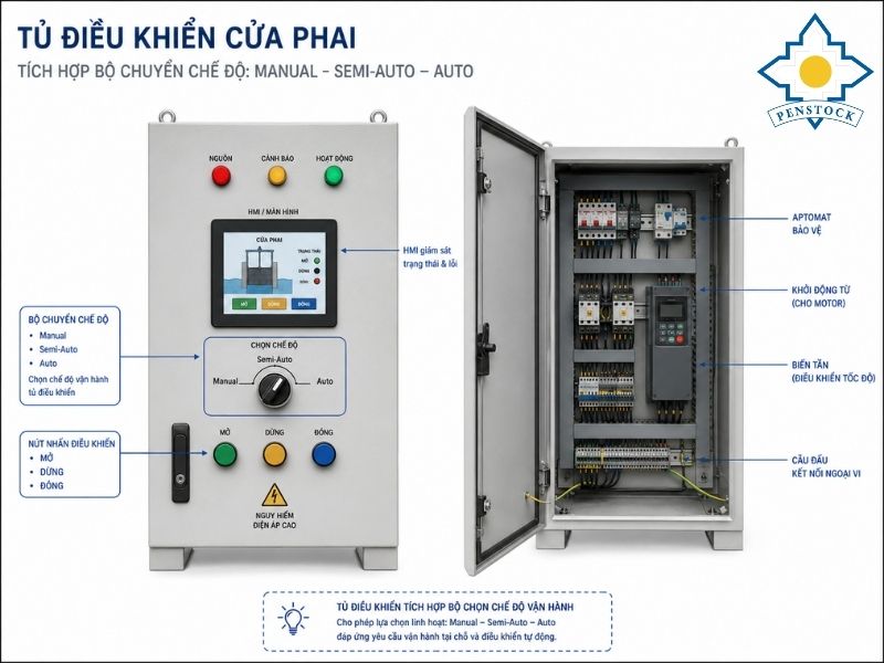 Sơ đồ nút nhấn_HMI – PLC – tủ điện – motor – cửa phai
