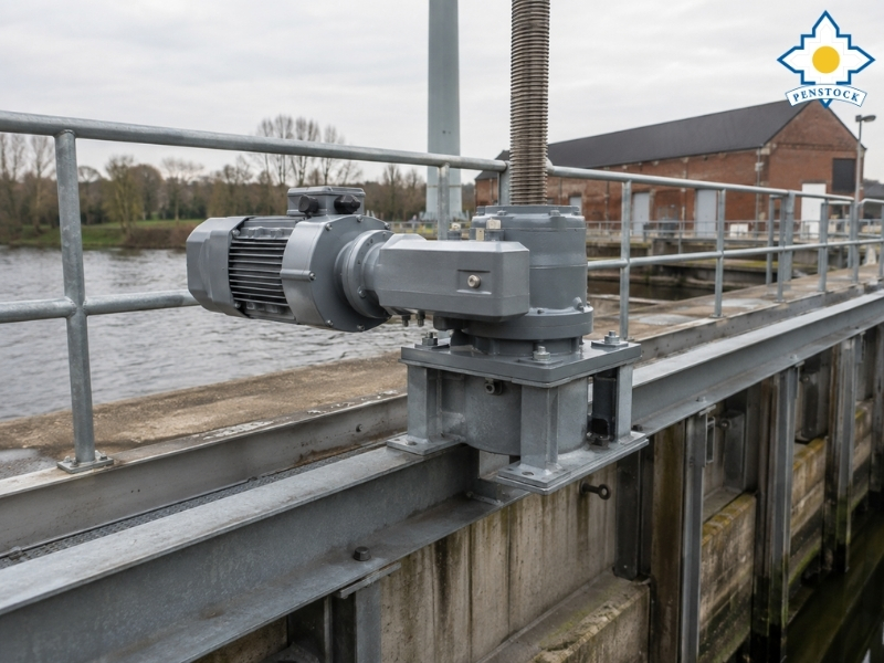 Motor + hộp số + trục vít PENSTOCK